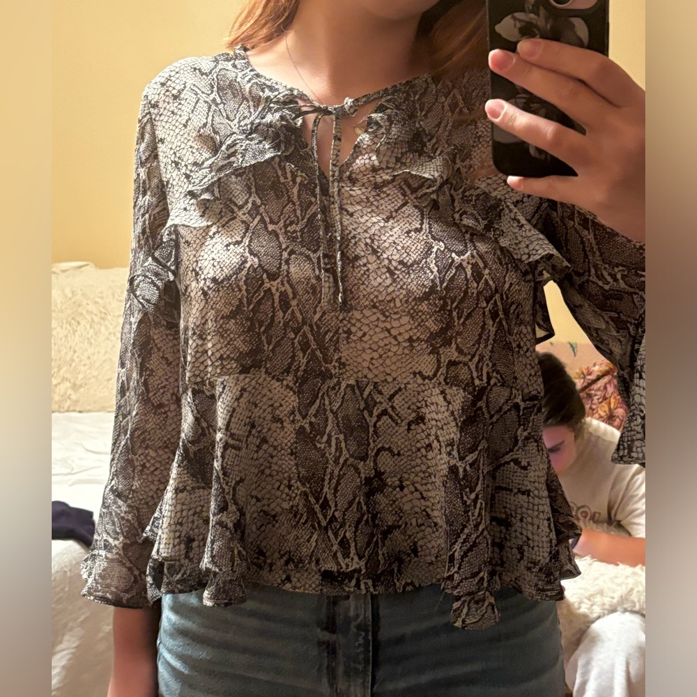 Banana Republic Snakeskin Ruffled Blouse (Petite)
